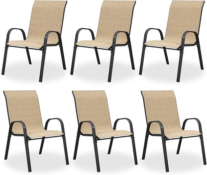 Patio Dining Chair Set of 6, Outdoor Stackable Dining Chairs High Back for All Weather, Patio Furniture for Backyard, Porch, Garden, Pool Deck (Brown)