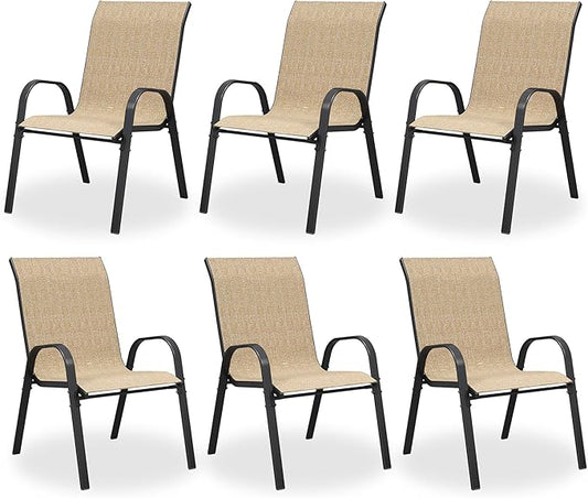 Patio Dining Chair Set of 6, Outdoor Stackable Dining Chairs High Back for All Weather, Patio Furniture for Backyard, Porch, Garden, Pool Deck (Brown)