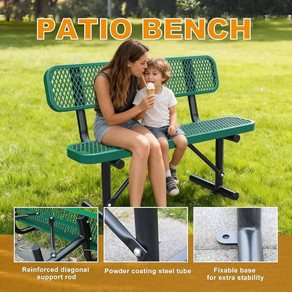 6 ft Outdoor Park Bench – Heavy-Duty Steel Frame & Rust-Resistant Thermoplastic Coating, Suitable for Gardens, Courtyards, Campuses, Commercial Spaces (Green, 6ft)