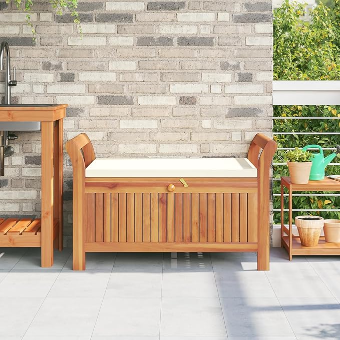 vidaXL Garden Storage Bench Cream White, Natural Wood