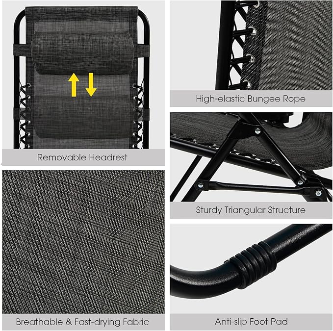 Goplus Zero Gravity Lounge Chairs, 160°Adjustable Folding Recliner w/Pillow and Cup Holder, 350LBS Comfy Outdoor Lounge Chairs for Patio, Lawn, Yard & Camp(Set of 2, Gray)