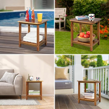 ENKEZI Acacia Adirondack Indoor Outdoor Side Table, Sturdy Patio End Table Weather Resistant, Strong Stability Outdoor Table for Bancony, Patio, Pool, Porch, Living Room (Small 17 in)