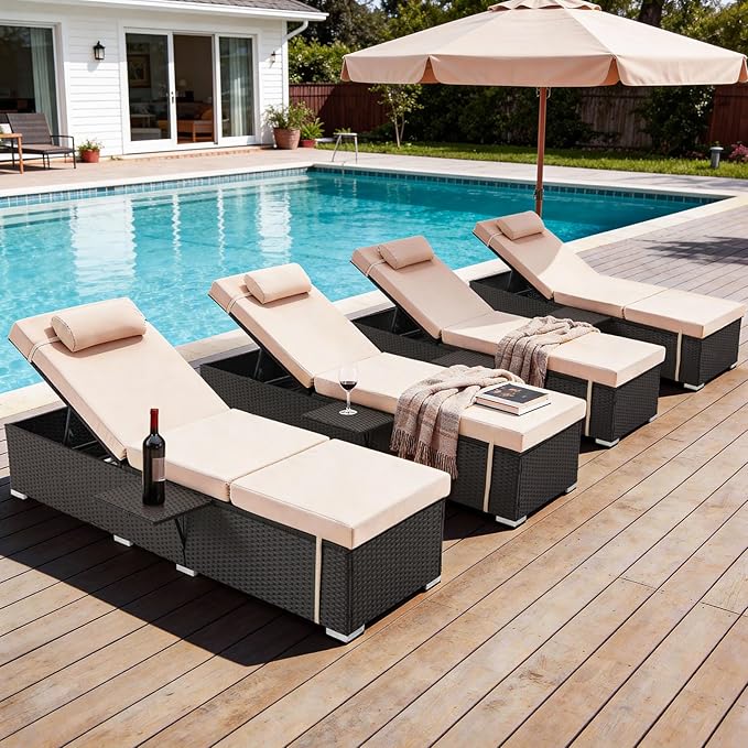 Outdoor Chaise Lounge with Adjustable Backrest Set of 4, 6-Position Reclining Lounger Pool Chair - Photo 1