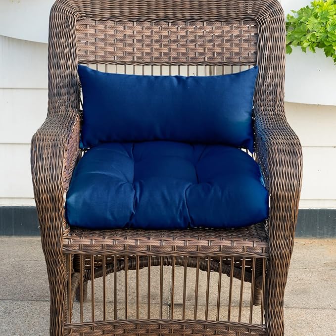 QILLOWAY Outdoor Patio Wicker Seat Cushions Group Loveseat/Two U-Shape/Two Lumbar Pillows for Patio Furniture,Wicker Loveseat,Bench,Porch,Settee of 5 (Royal Blue)
