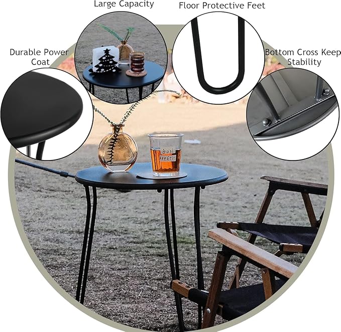 Small Patio Side Table, Weather Resistant Anti-Rust Outdoor Metal Patio Round End Table, Outdoor End Table for Garden, Porch, Balcony, Yard, (White)