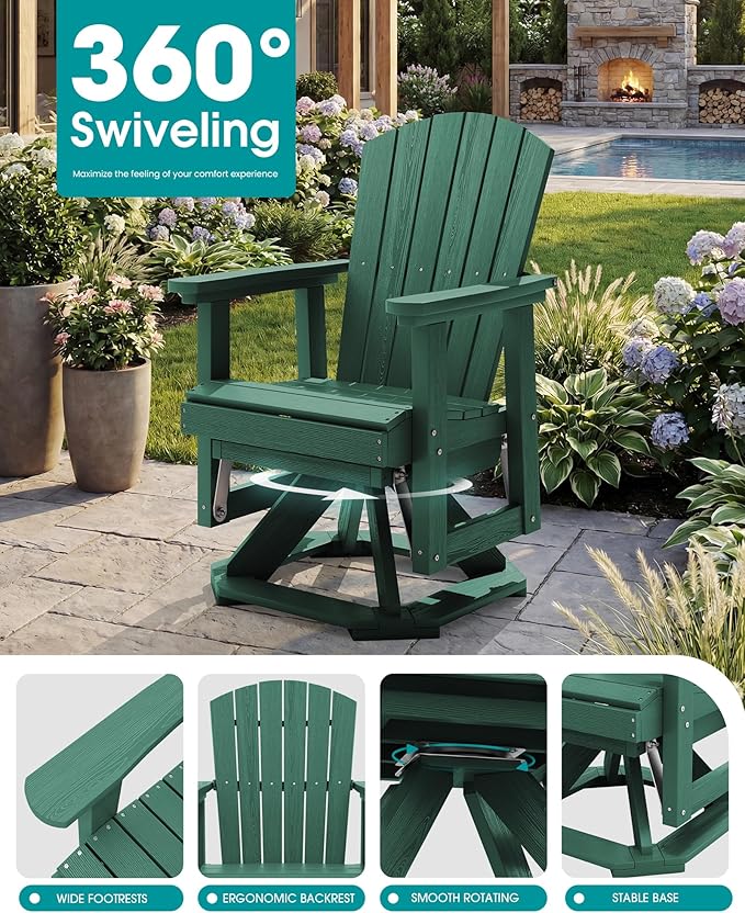 SERWALL Adirondack Swivel Glider, HDPE Glider for Outdoor, All-Weather Glider Rocking Chair for Porch, Balcony, Green - Photo 6