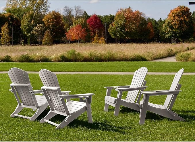 FUNBERRY Folding Adirondack Chair Set of 3, All Weather HDPE Fire Pit Chairs with Cup Holder for Outdoor - Photo 9