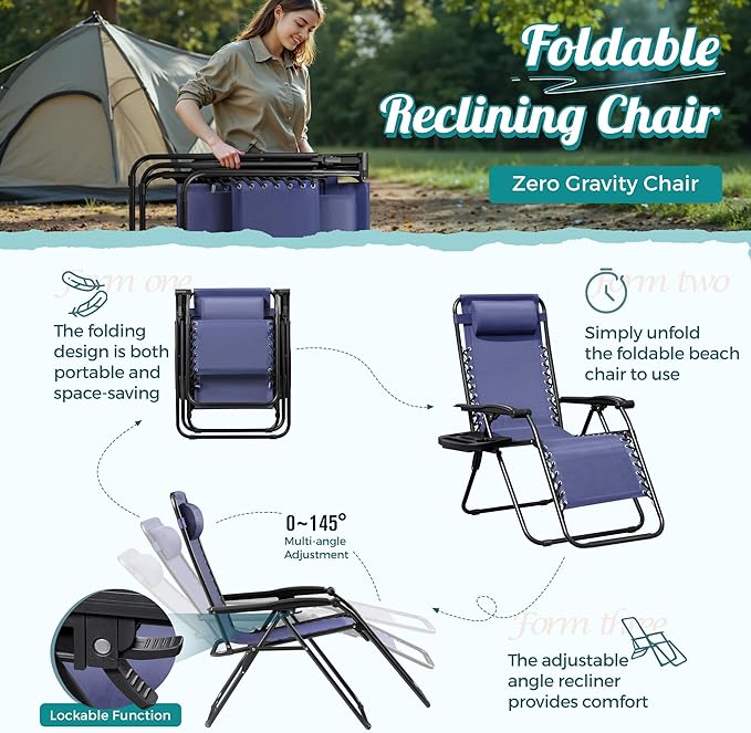 Homall Zero Gravity Chair Patio Folding Lawn Outdoor Lounge Gravity Camp Reclining Lounge Chair with Cup Holder Pillows - Photo 7