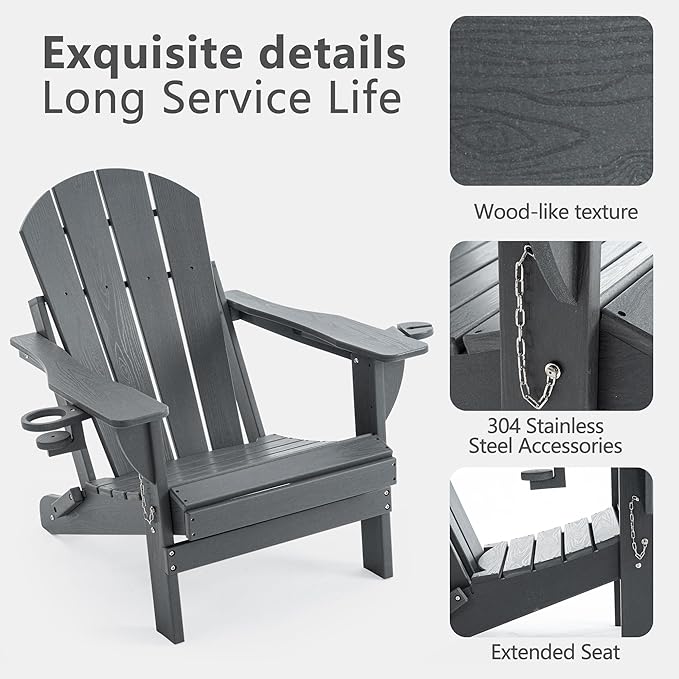 4 Chairs & 2 Tables Folding Adirondack Chair Set with Side Table – HDPE Weatherproof Outdoor Patio Chairs with - Photo 4