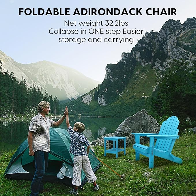 Folding Adirondack Chair, Outdoor Patio Chair Lawn Chair,Weather Resistant for Patio Deck Garden, Backyard, Bonfire& Lawn Furniture Lawn Seating（Blue）