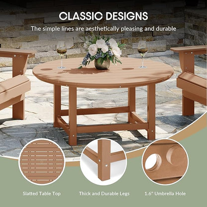 WestinTrends Malibu Low Outdoor HDPE Round Patio Coffee Table, Teak