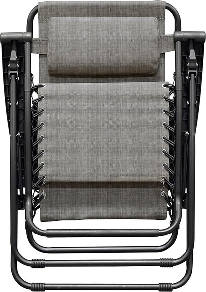 Caravan Sports Zero Gravity Outdoor Portable Folding Camping Lawn Deck Patio Pool Recliner Lounge Chair for Adults, Adjustable Headrest, Gray