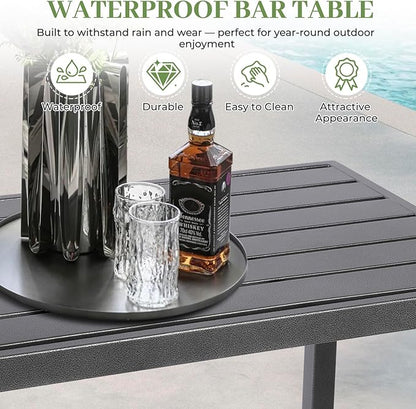 Outdoor Patio Counter Height Bar Table, 47" Rectangle for Patio, Garden, Yard, Balcony, Poolside (Grey, 47'')