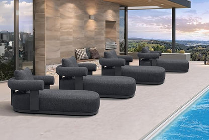 PURPLE LEAF Outdoor Chaise Lounge Set of 4 Chair Modern Aluminum Lounger Daybed with Lumbar Pillow and Armrest for Patio Poolside Beach Sunbathing Deck, Grey