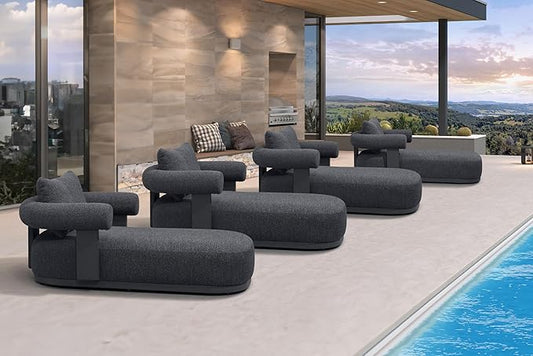 PURPLE LEAF Outdoor Chaise Lounge Set of 4 Chair Modern Aluminum Lounger Daybed with Lumbar Pillow and Armrest for Patio Poolside Beach Sunbathing Deck, Grey
