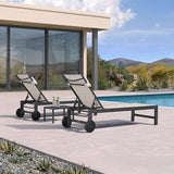 PURPLE LEAF Patio Lounge Chair Set Outdoor Chaise Lounger Aluminum Frame with 2 Side Table and Wheels for Pool Outside - Photo 4