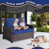 Outdoor Loveseat, All-Weather Patio Deep Seat 2-Seater Rattan Sofa with Water Resistant Cushions for Balcony, Backyard - Photo 4