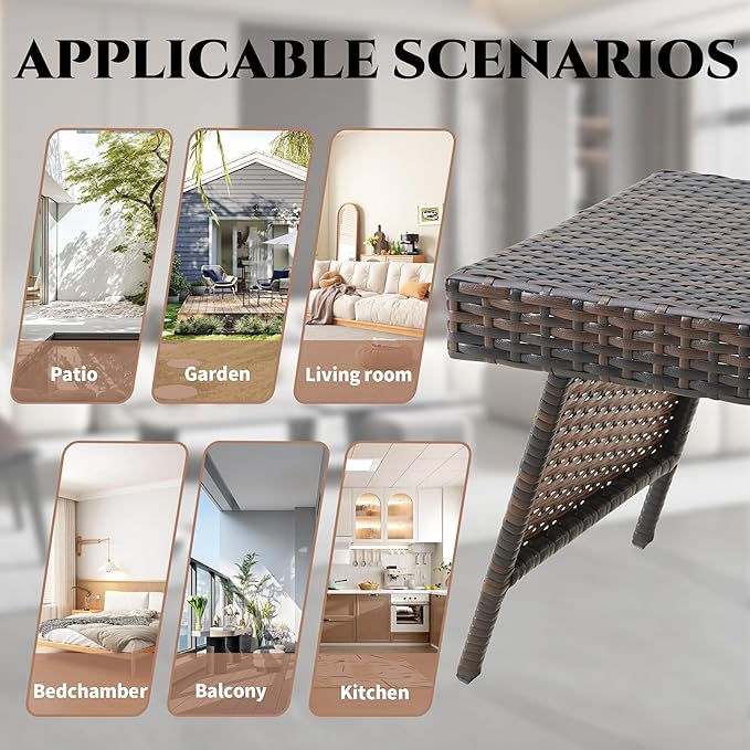 Outdoor PE Wicker Coffee Table, Rattan Patio Table for Conversation Set, Outdoor Table for Poolside, Garden, Backyard, Brown
