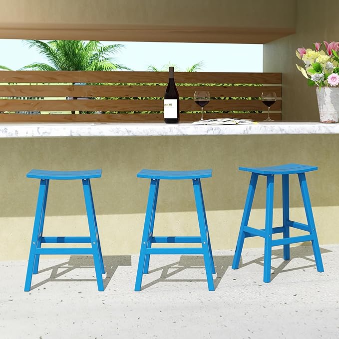 Costaelm All-Weather Bar Stools Set of 3, 29" Height Outdoor Bar Stools, Adirondack Poly Patio Bar Stool for Patio, Deck - Photo 7