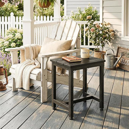 ODK Outdoor Side Tables Set of 2, Adirondack Patio End Table with Weather-Resistant Waterproof Top for Hot Tub Garden, Balcony, Poolside, 2PCS, Black