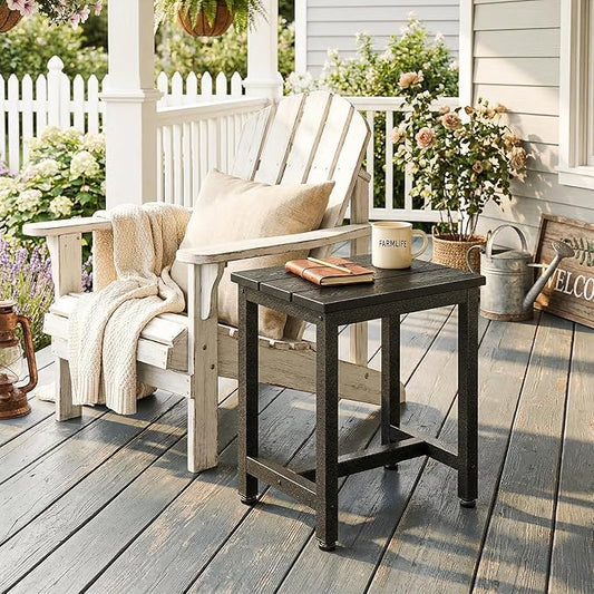 ODK Outdoor Side Tables Set of 2, Adirondack Patio End Table with Weather-Resistant Waterproof Top for Hot Tub Garden, Balcony, Poolside, 2PCS, Black