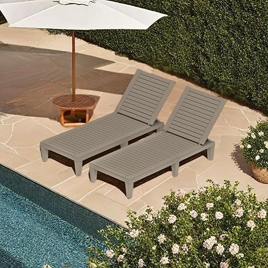 YITAHOME Patio Lounge Chair Set of 4, Outdoor Chaise Lounge with 5-Position Backrest, 265lbs Weight Capacity for Backyard, Poolside, Waterproof & Easy Assembly (Taupe)