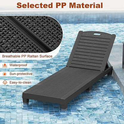 Tangkula Lounge Chair Outdoor Set of 2, Patio PP Pool Lounge Chairs with 5-Position Adjustable Backrests, Easy Assembly, Recliner Chaise Lounger for Poolside, Deck, Backyard, Porch (Black)