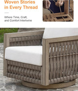 Swivel Patio Chair, Never Rust Aluminum Outdoor Swivel Sofa Chair with Washable Cushions, Rope Weave Patio Sofa Armchair - Photo 7