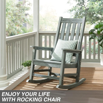 Outdoor Rocking Chair Set of 4, HDPE Oversized Patio Rocking Chairs, Weather Resistant, 350lbs Heavy Duty Porch Rocker with High Back for Backyard, Fire Pit, Garden and Indoor (Grey)
