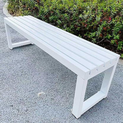 Outdoor Garden Bench, 3.3ft 3.9ft 4.9ft 5.9ft Metal Patio Benches Weatherproof Outside Backless Bench Front Porch Seat Outdoor for Park, Yard, Lawn and Backyard Outside Chair(White,4.9ft)