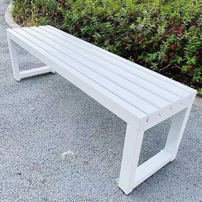 Outdoor Garden Bench, 3.3ft 3.9ft 4.9ft 5.9ft Metal Patio Benches Weatherproof Outside Backless Bench Front Porch Seat Outdoor for Park, Yard, Lawn and Backyard Outside Chair(White,5.9ft)