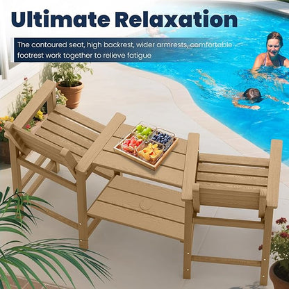 PLUUV Tall Adirondack Chairs Set of 2, All Weather HDPE Poly Bar Height Balcony Adirondack Chair with Removable Double Connecting Trays, Outdoor Adirondack Barstools for Deck, Patio, Yard, Pool, Lawn