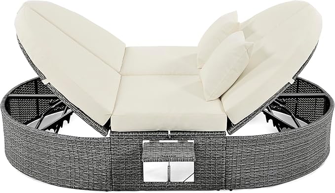 Rattan Patio 2-Person Daybed, Outdoor Sun Bed with Cushions and Pillows - Photo 5