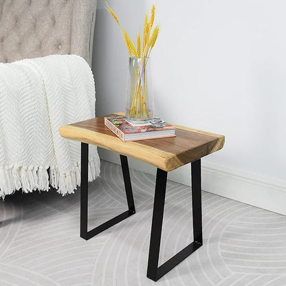Natural Wood Bench 20"x13"x18"H Rectangle Solid Wooden Entryway Stools Living Room End Table Rustic Live Edge Coffee Table Side Table Bedroom Bathroom Patio Outdoor Garden Foot Rest Stool