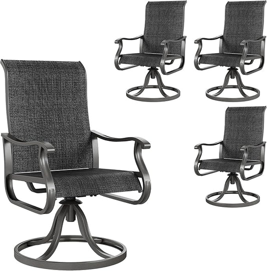 Amopatio Patio Swivel Chairs Set of 4, Outdoor Swivel Rocker Dining Chairs with All Weather Textilene High Back & Metal Frame, for Backyard Deck Lawn, Dark Grey