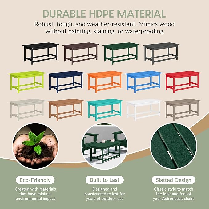 WestinTrends Malibu Outdoor Coffee Table, 35" x 17.5" All Weather Poly Lumber Patio Adirondack Coffee Table for Garden Lawn Porch Balcony, Dark Green