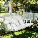 Wooden Porch Swing 3-Seater, High Backrest and Deep Seat, Bench Swing with Cupholders, Hanging Chains and 7mm Springs - Photo 2