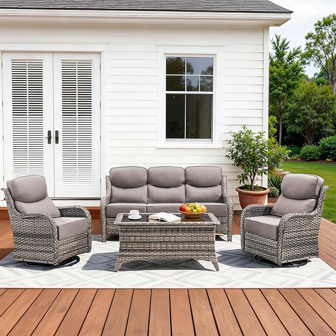 Luxury High Back Patio Furniture Set with 6-Inch Thick Cushions, 4-Pieces Outdoor Furniture with Swivel Chairs - Photo 1
