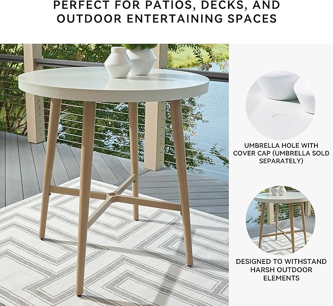 Signature Design by Ashley Seton Creek Casual Outdoor Bar Table with Umbrella Hole, Beige & White - Photo 5
