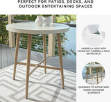 Signature Design by Ashley Seton Creek Casual Outdoor Bar Table with Umbrella Hole, Beige & White - Photo 5