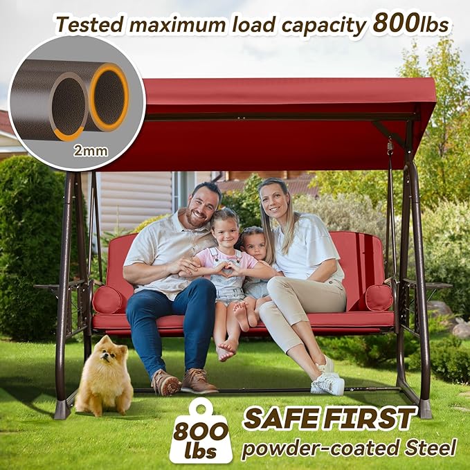 3 in 1 Outdoor Porch Swing with Adjustable Canopy, 3 Seat Outdoor Swing for Adults - Photo 2