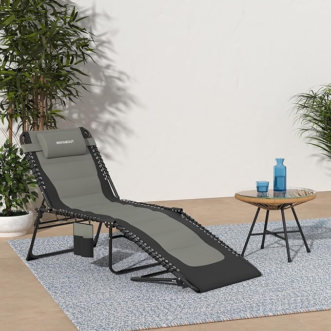 Outdoor Folding Lounge Chair Padded for Adults 264Ibs Patio Chaise Lounge Chair for Outside 5-Position Adjustable - Photo 2