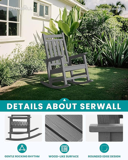 SERWALL HDPE Outdoor Rocking Chair Set of 6, Patio Rocking Chairs for Adults, All Weather Outdoor Rockers for Lawn, Grey