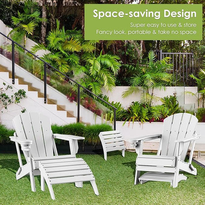 GREENVINES Adirondack-Ottoman | HDPE Plastic | Outdoor Footrest | All Weather | Foot Rest | Foot Stool | White | for Adirondack Chair | for Patio Backyard Pool