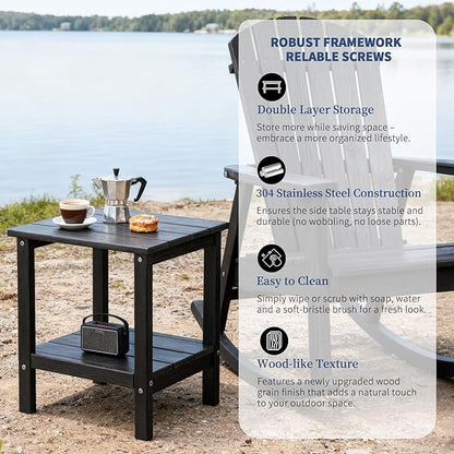 Outdoor Side Table,Double Layer Small Side Tables,All Weather Adirondack Side Table, Waterproof Outdoor End Tables for Patio,Pool,Porch (Gray)