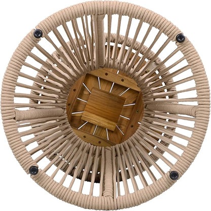 Merax Bohemian Round Outdoor Side Table Set of 2, 2 Pieces Patio Side Tables with Acacia Wood Top and Beige Handwoven Rope Base, for Garden, Pool, Balcony, Yard, Elegant Hourglass Design, No Assembly