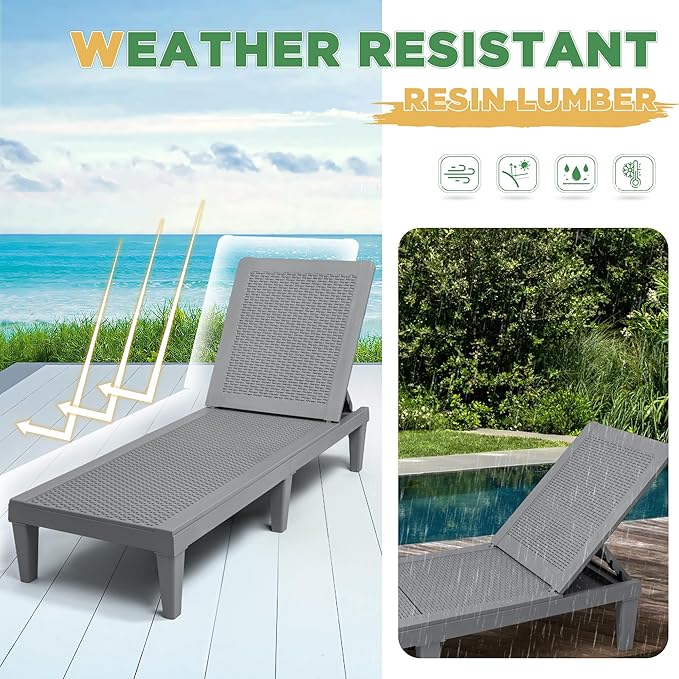 Greesum Outdoor Chaise Lounge Chairs Set of 2 with 5-Position Adjustable Backrest - Photo 7
