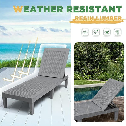 Greesum Outdoor Chaise Lounge Chairs Set of 2 with 5-Position Adjustable Backrest, Waterproof PP Sun Chaise Loungers for Garden Pool Beach Patio Deck Sunbathing, Grey