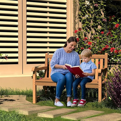 Teak Wood Outdoor Bench Set of 2, Weatherproof Garden Benches for Yard or Porch, 2-Person Park Bench with Ergonomic Patio Seating, Durable Teak Construction for Lawn, Backyard, or Poolside