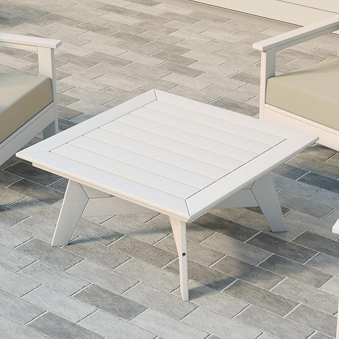 WestinTrends Avalon Modern Low Outdoor Patio Square HDPE Coffee Table, White